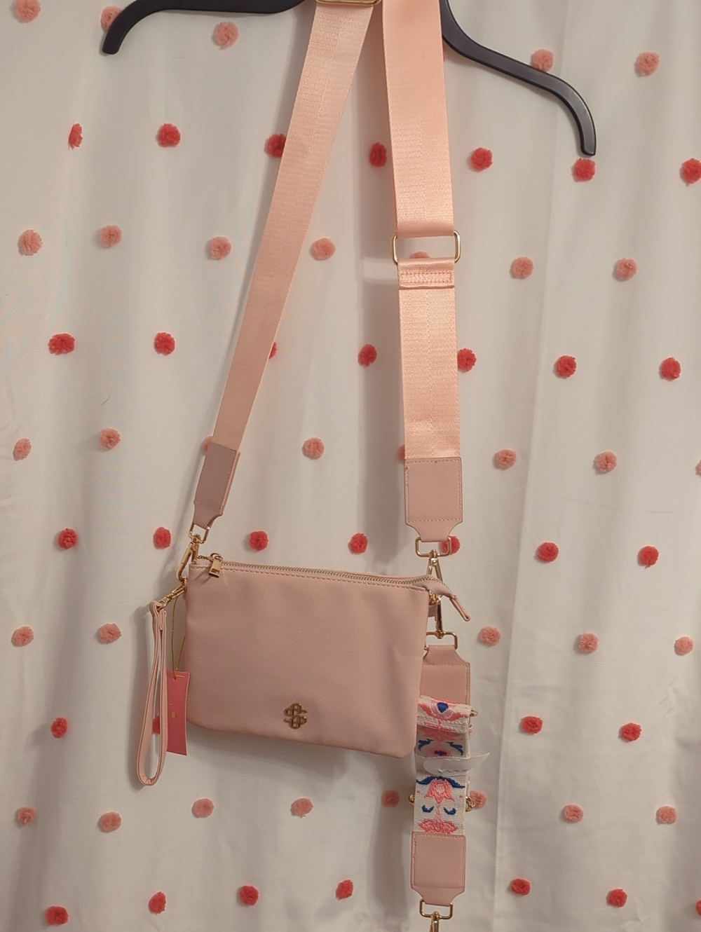 Simply Southern Blush Pink Crossbody Bag with Floral Strap